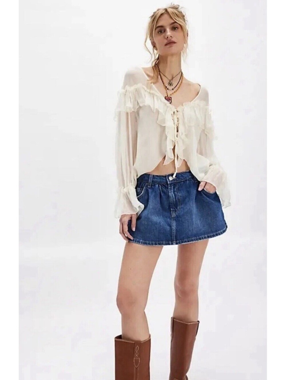 Free People We The Free Demi Dark Blue Denim Skort Skirt Size 30 NWT Western